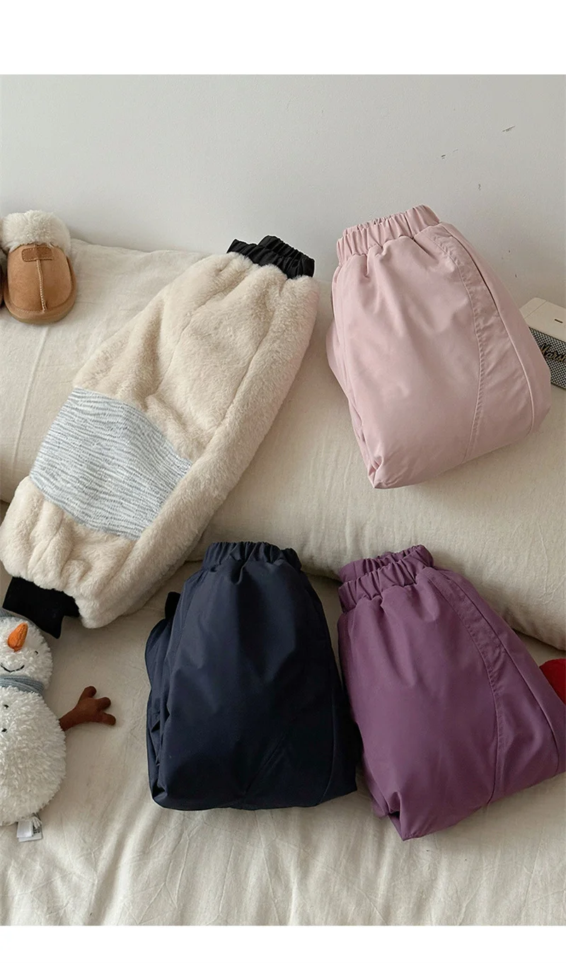-10°C Winter Plush Pants Children Outdoor Windproof Warm Trousers KIds Comfortable Casual Thick Pants Girls Thermal Trousers