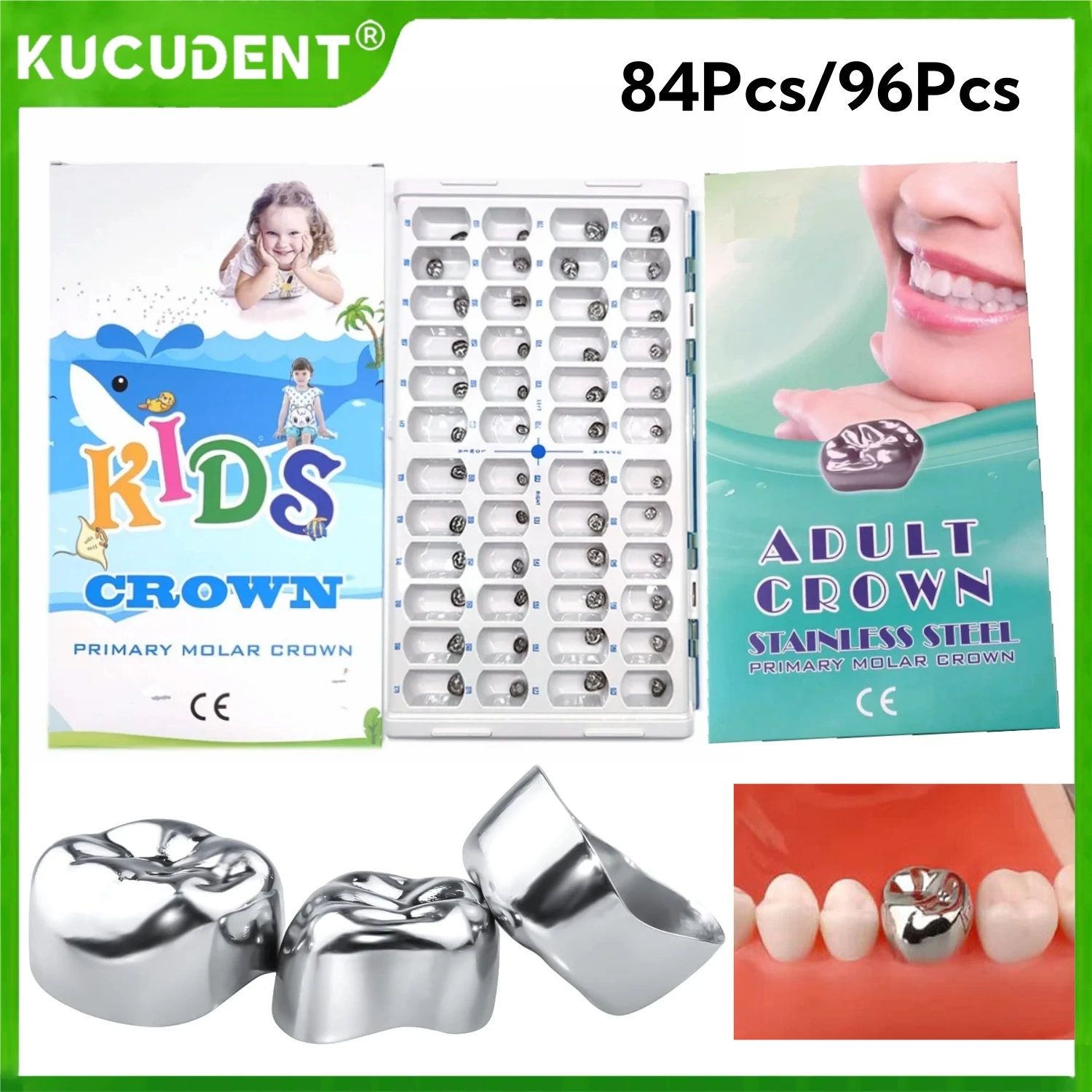 

48Pcs/96Pcs Pediatric Stainless Steel Crowns - Preformed Primary Molar Crowns for Children's 1st/2nd Deciduous Teeth Restoration