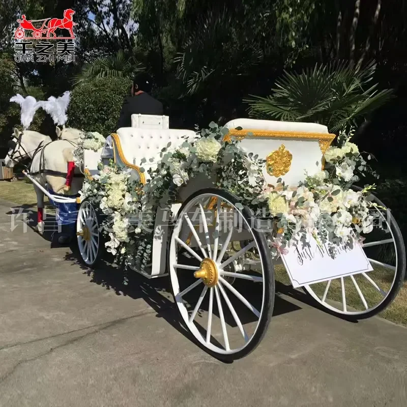 Qianzhimei Elegant White Wedding Horse Cart Popular Electric Sightseeing Carriage with Aesthetics Made of Steel