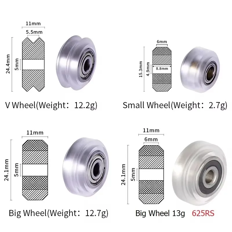 Torlipy 도르래 부품, 5mm 휠 V 슬롯 볼 베어링, 625RS, 625ZZ, 3D 프린터 부품, CNC 투명 폴리카보네이트, 오픈 빌드