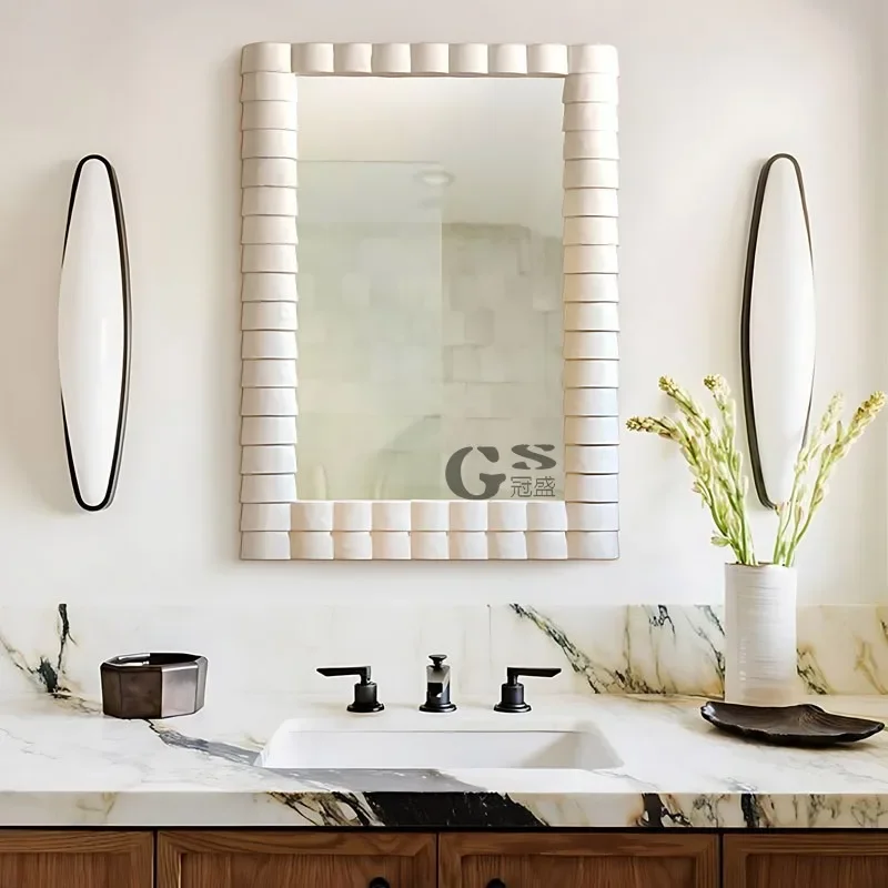 French bathroom mirror wall-mounted toilet makeup mirror cream wind bedroom desktop dressing mirror living room