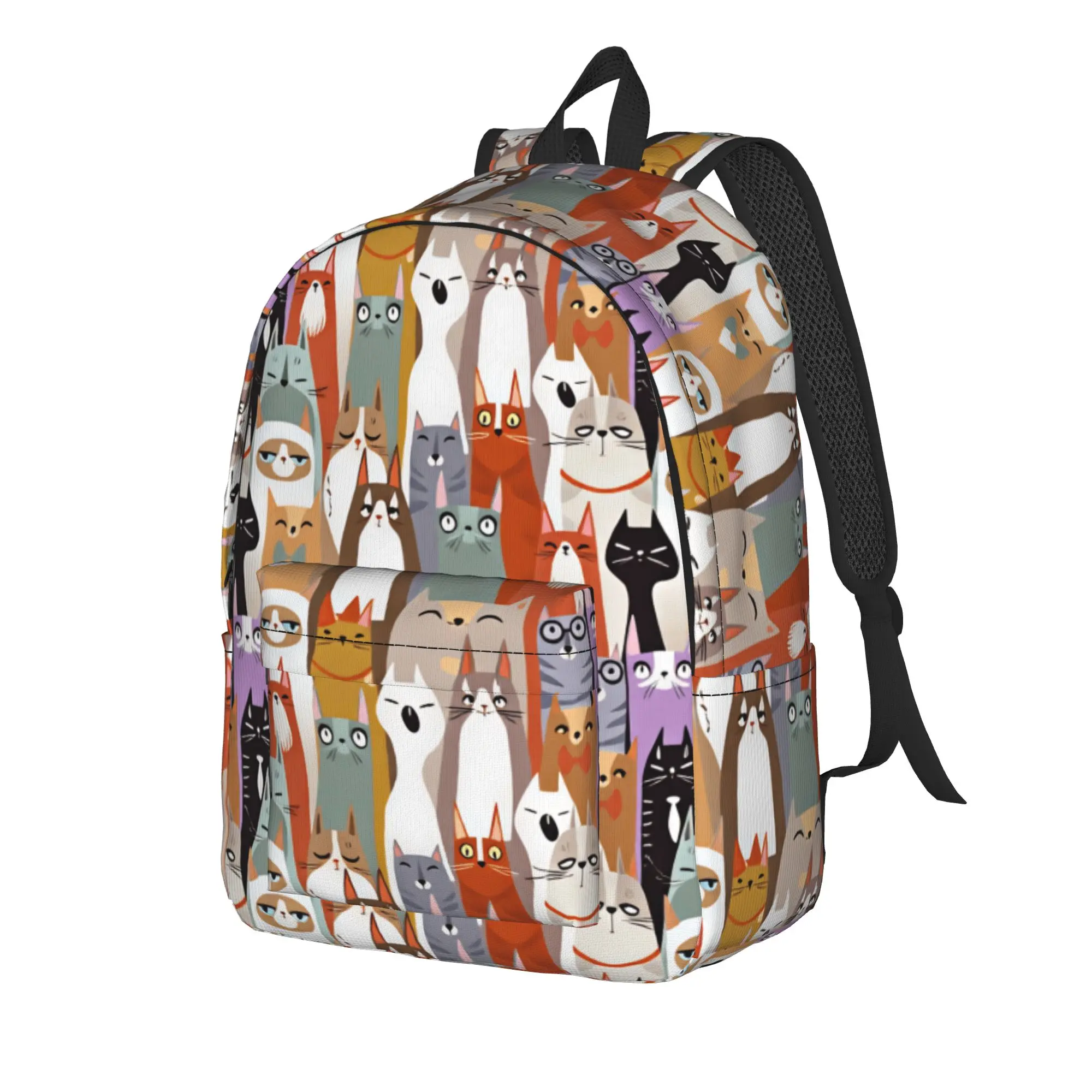 Funny cartoon seamless cats pattern Backpack  Student Unisex Polyester Outdoor Style Backpacks Pattern Modern High School Bags