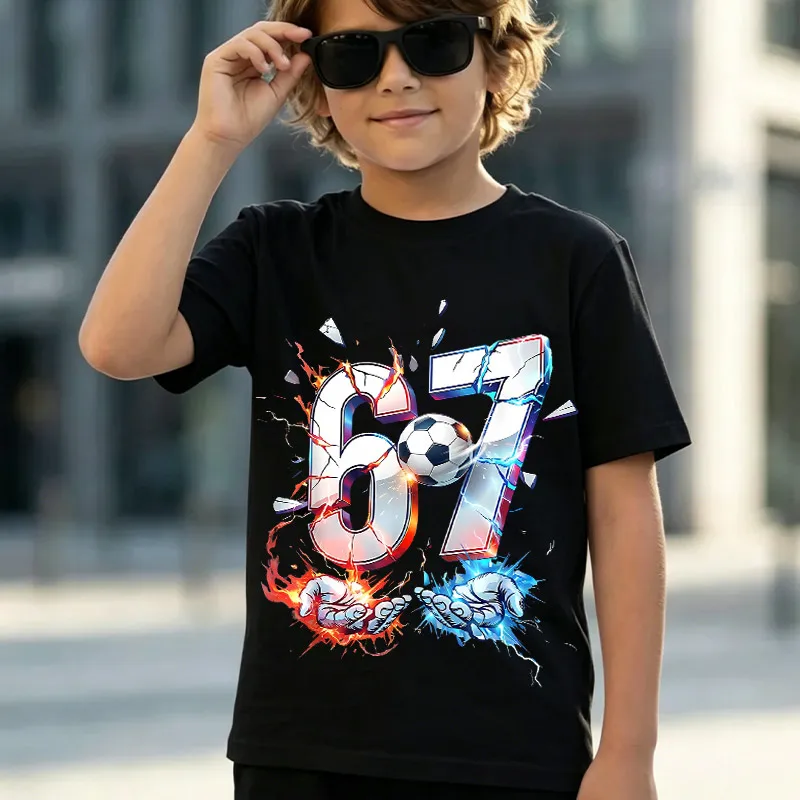 Football T-shirts Six Seven Italian Brainrot 67 Number T Shirt Toddler Short Sleeve Tops Boys Summer Clothes Childrens Clothing