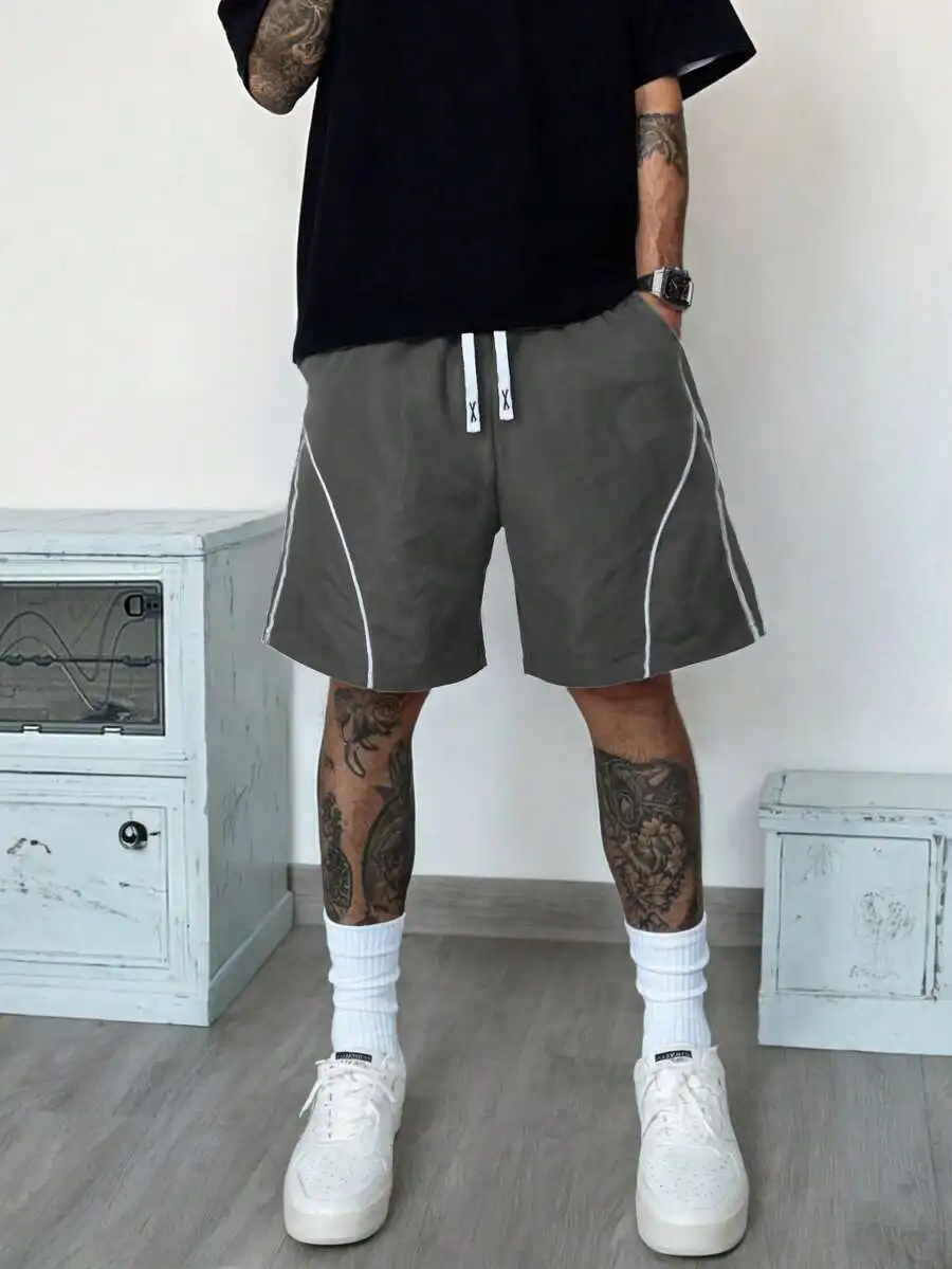 

Mens Casual Solid Color Beach Bermuda Shorts With White Stripe Detail