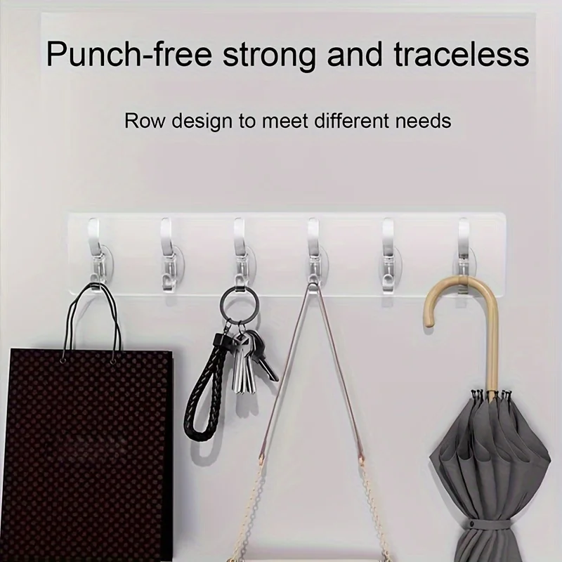 1Pcs Six Linked Hooks, Adhesive Row , Transparent Seamless, Oilproof Waterproof image 6