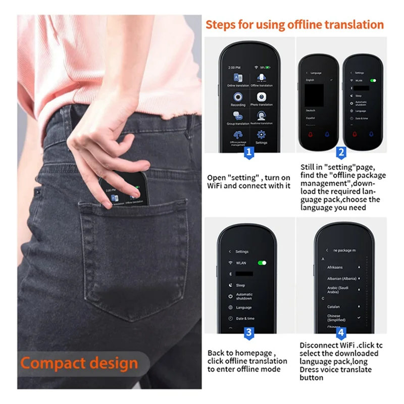 

FORW-Language Translator Device Support 138 Languages Offline Translation Black For Learning Travel