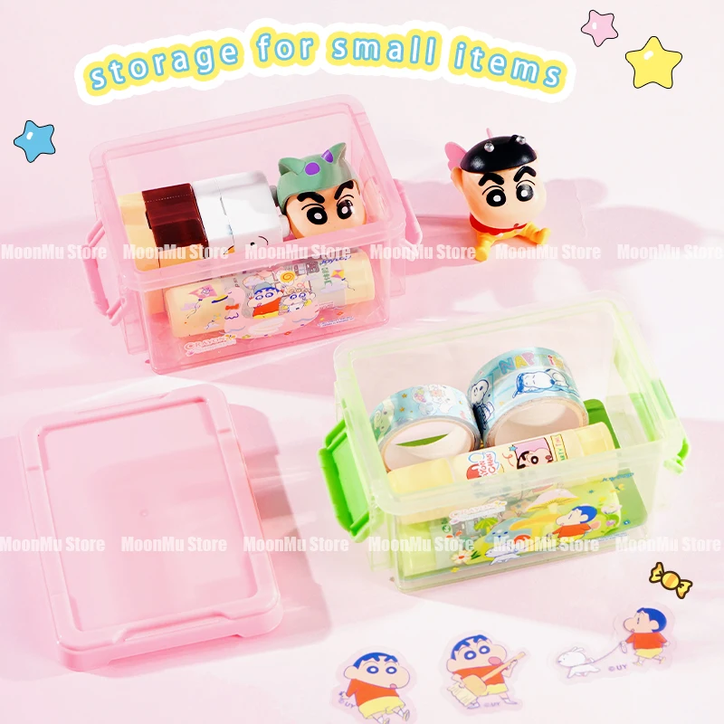 3Pc/Set Crayon Shin-chan Desktop Storage Box Cute Sticker DIY Sundries Cotton Swabs Jewellery Organizer Basket Girls Gifts