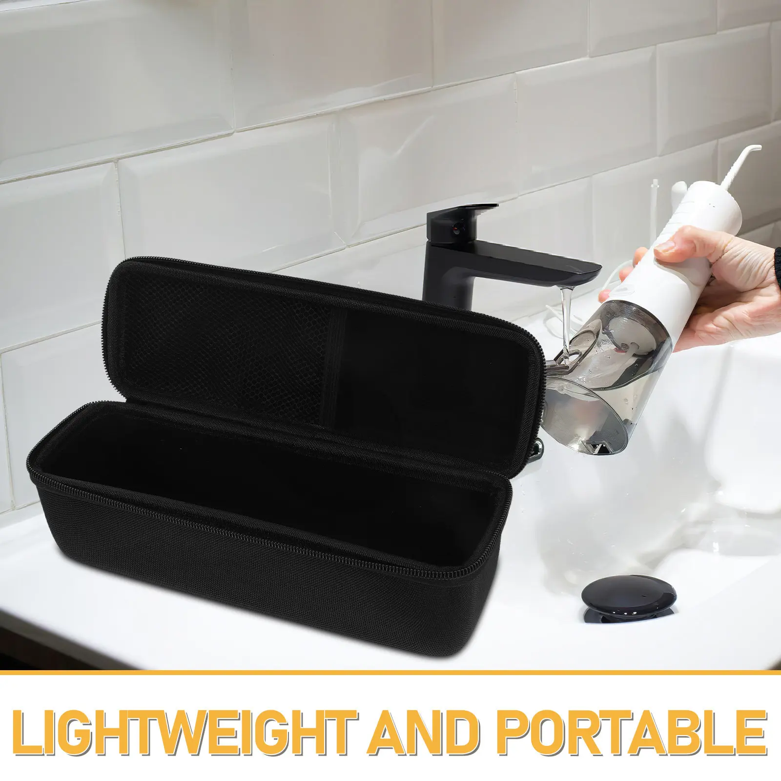 Water Flosser Protective Case Black Compact Hard Shell Travel Bag for Cordless Dental Flosser with Dedicated Compartments