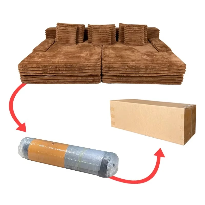 

Modern plush corduroy velvet fabric three-seat combination compression lazy sofa living room sofa