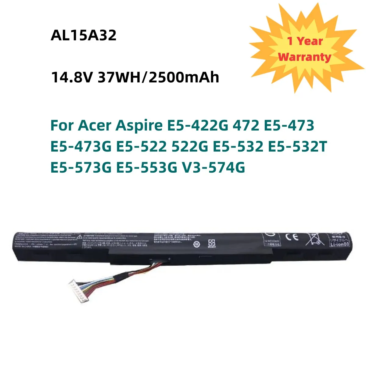 

AL15A32 Laptop Battery For Acer Aspire E5-422G 472 E5-473 E5-473G E5-522 522G E5-532 E5-532T E5-573G E5-553G V3-574G 14.8V 37WH