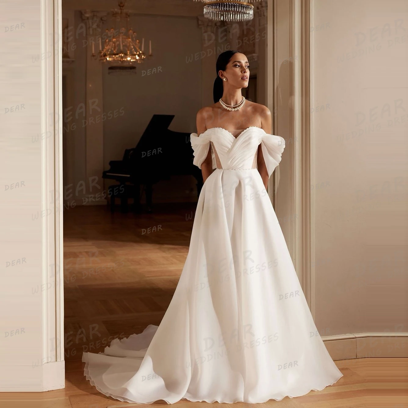 

Luxury Sweetheart Wedding Dresses A Line Woman's Sexy Bridal Gowns Lace Up Sweep Train High Split Pleat Party Vestidos De Noche