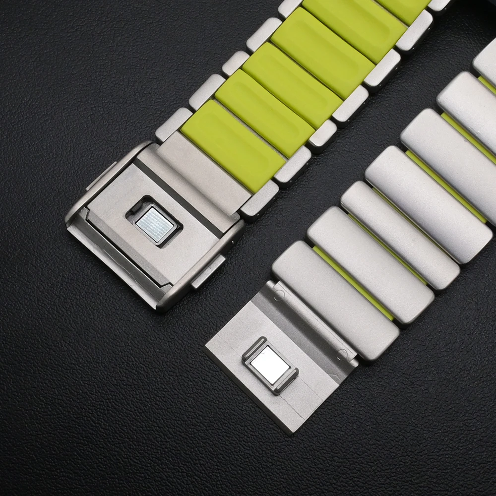 شريط مطاطي من التيتانيوم لساعة أبل الترا 3 2 49 مللي متر سلسلة 11 10 46 مللي متر 42 مللي متر حزام مغناطيسي لـ Iwatch 9 8 7 45 مللي متر 6 5 4 Se3 44 مللي متر #6