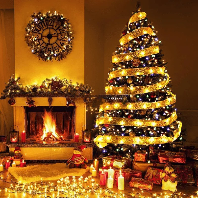 Kerstboom Decoratie Lint String Light Mesh Tule Roll Stof Hanger Vrolijk Kerstfeest Decor Thuis Kerstcadeaus DIY Nieuwjaar