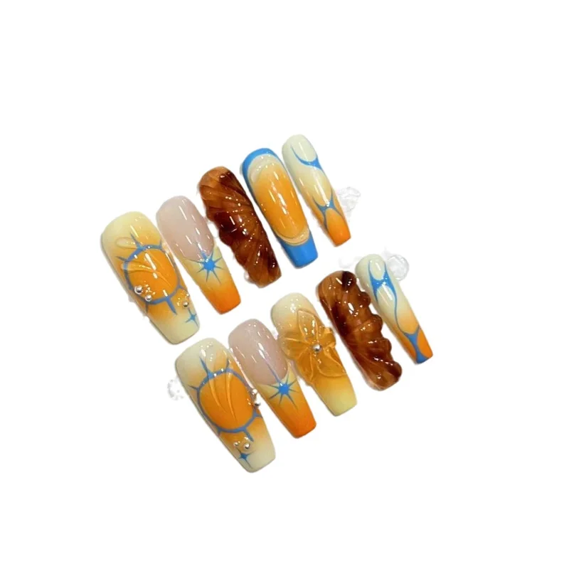 

Handmade Dopamine Personality Blush French Hand Painted Three-dimensional Flower Nail Art Removable Wearable Nail Products