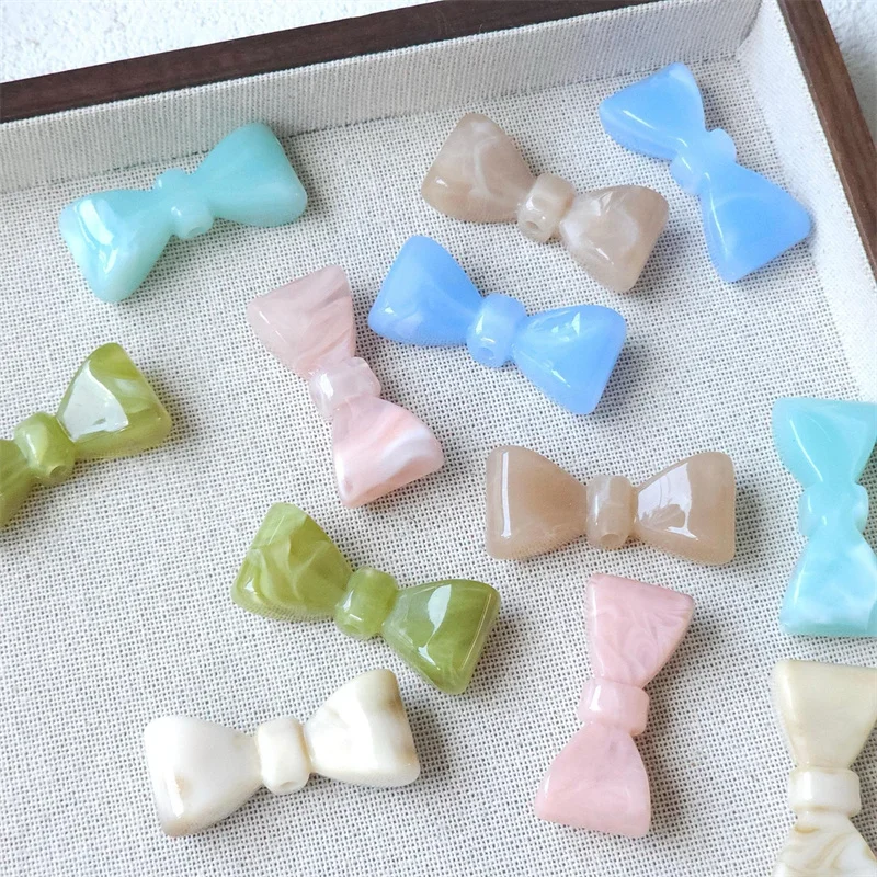 Wholesale 50pcs/lot color pattern print geometry bow shape resin bowknot cabochon beads diy jewelry garment hair accessory