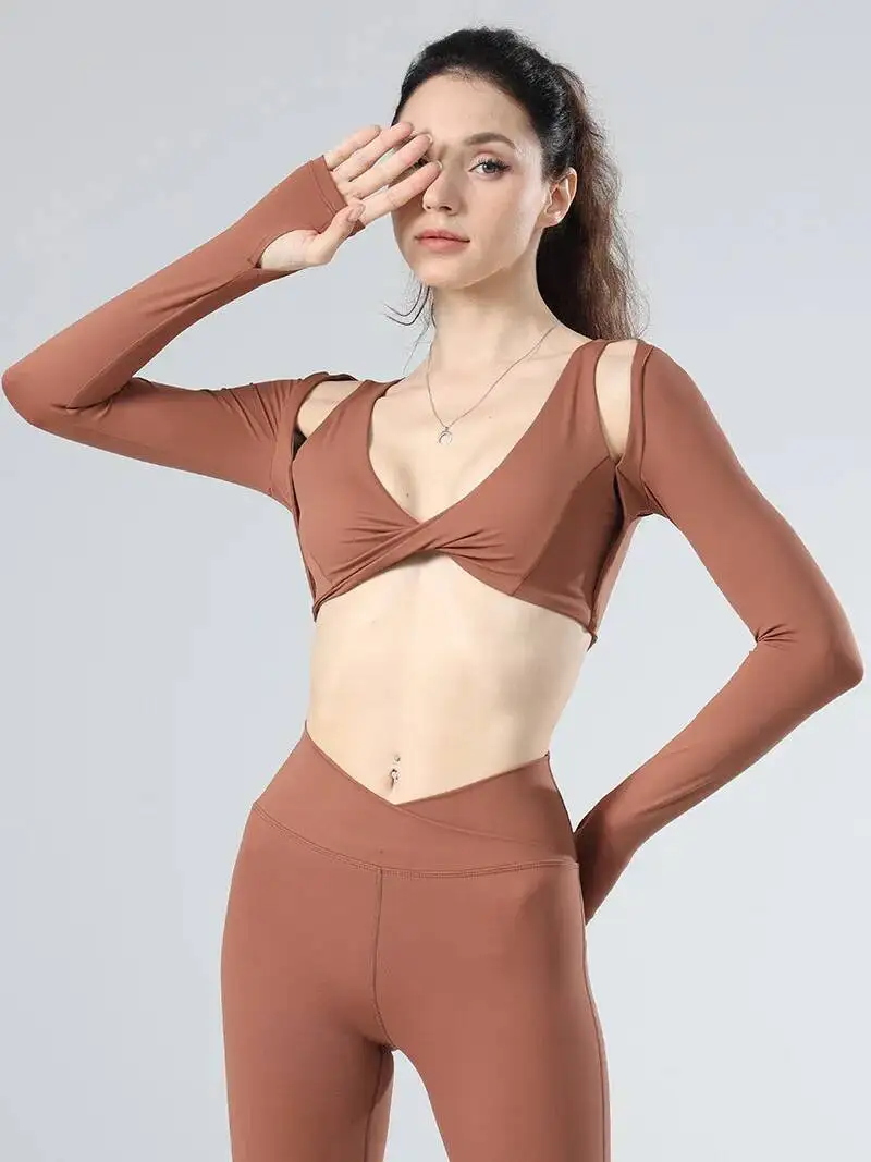 

Long Sleeved Fiess Bra For Women Chest Cushion Top Comfortable And Sexy Bra Brocade Ammonia New Fashion