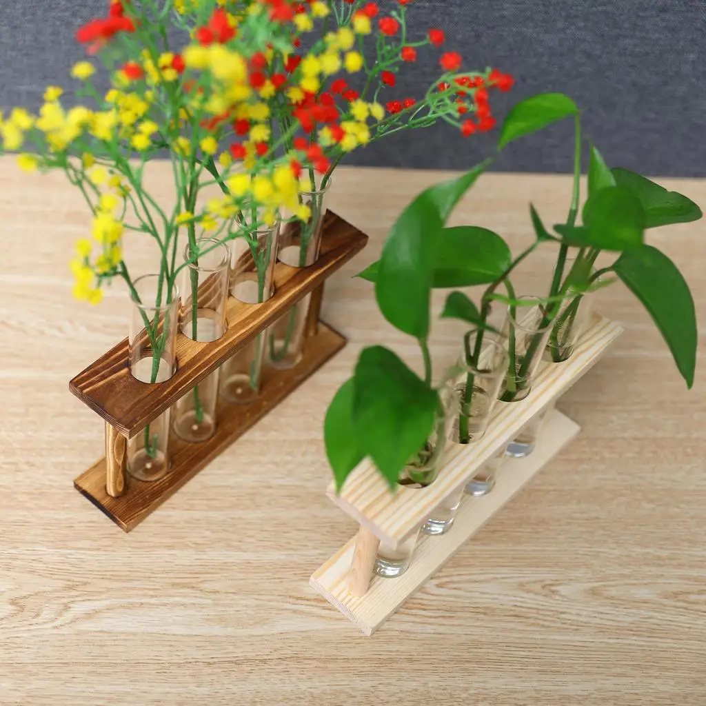 Propagation Station Test Tube Vase Glass Planter Wooden Rack Wall Mounted Mini Plant Holder for Office or Home