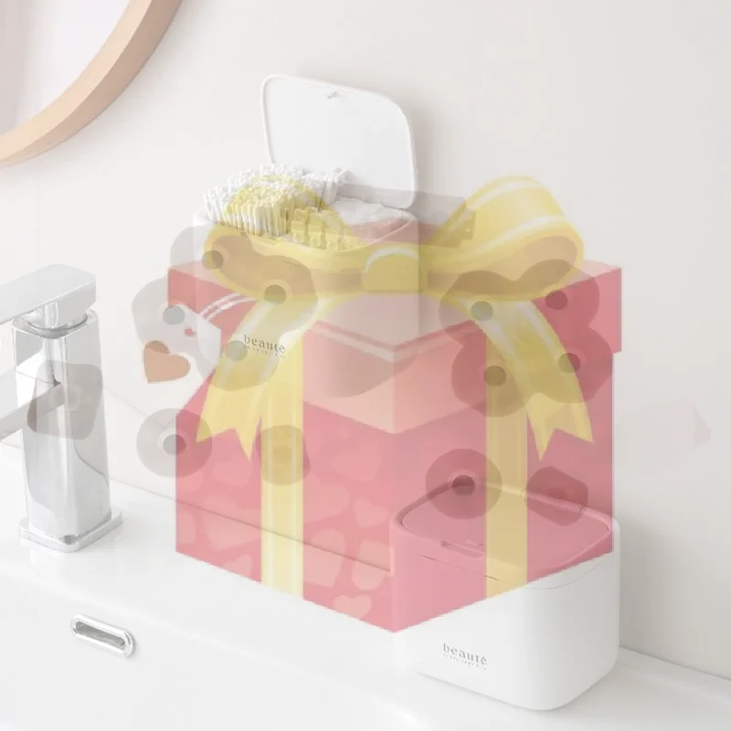 【HG】Automatic Pops Up Lift No-drill Cotton Swab And Makeup Cotton Dispenser Hair Accessories And Hair Tie Desktop Storage Box