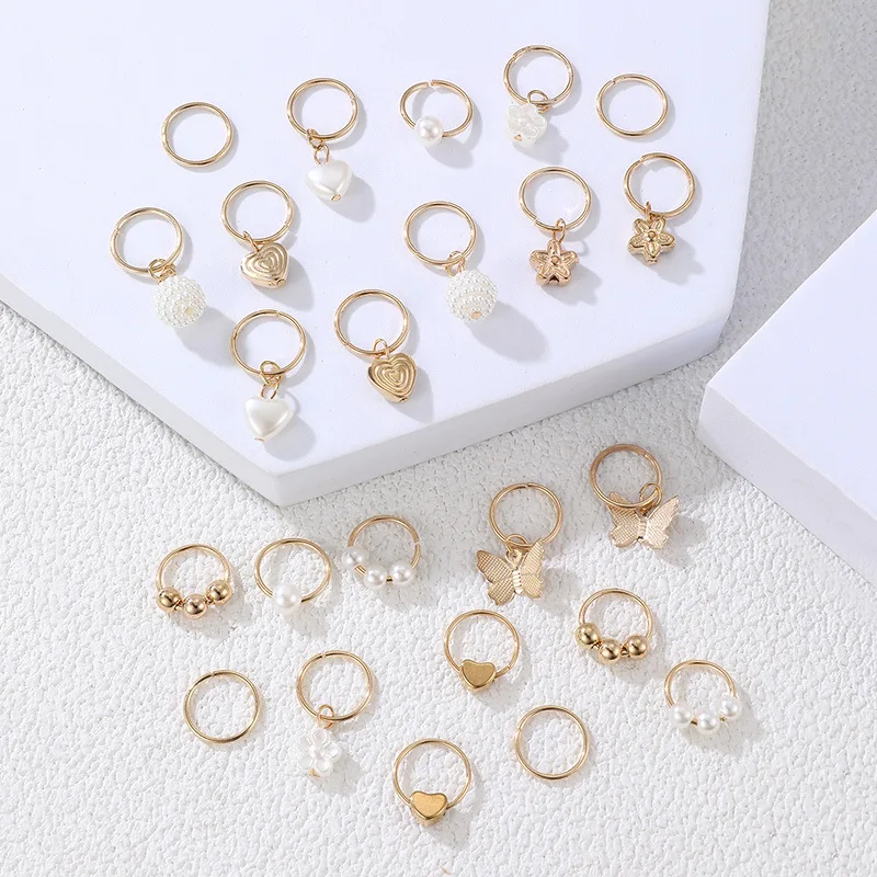 24個/袋 シェルコンチメタルドレッドヘアリングペンダントヘアアクセサリー スイートクールエッジィガールスタイル