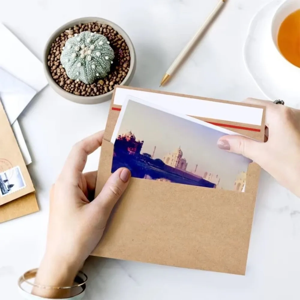 20pcs Blank Kraft Envelopes Multi-function Release Adhesive Kraft Paper Postcard Sealing Pe Greeting Card