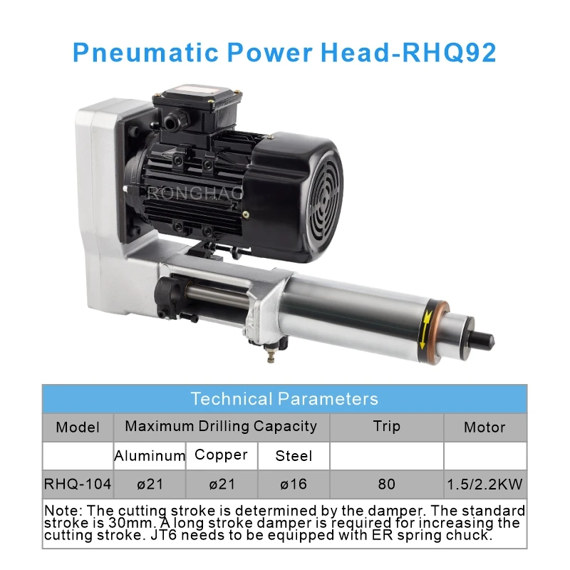 

Industrial RHQ-104 Pneumatic Feed Drilling Unit For Multi-axis Machine Automation Modification 2.2kW Spindle