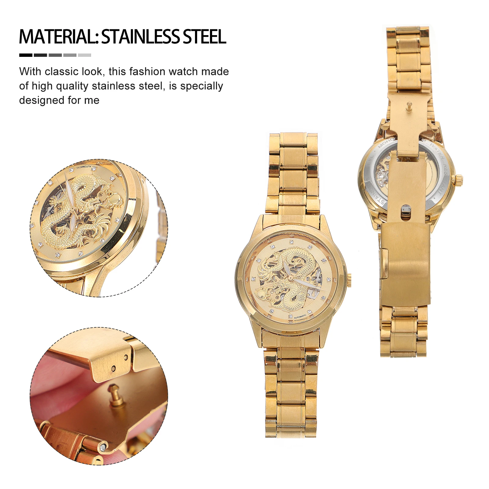 

Elegant Hollow Male Watch Waterproof Quartz Business Waterproof Watch Watches Stainless Steel Gold Color Practical