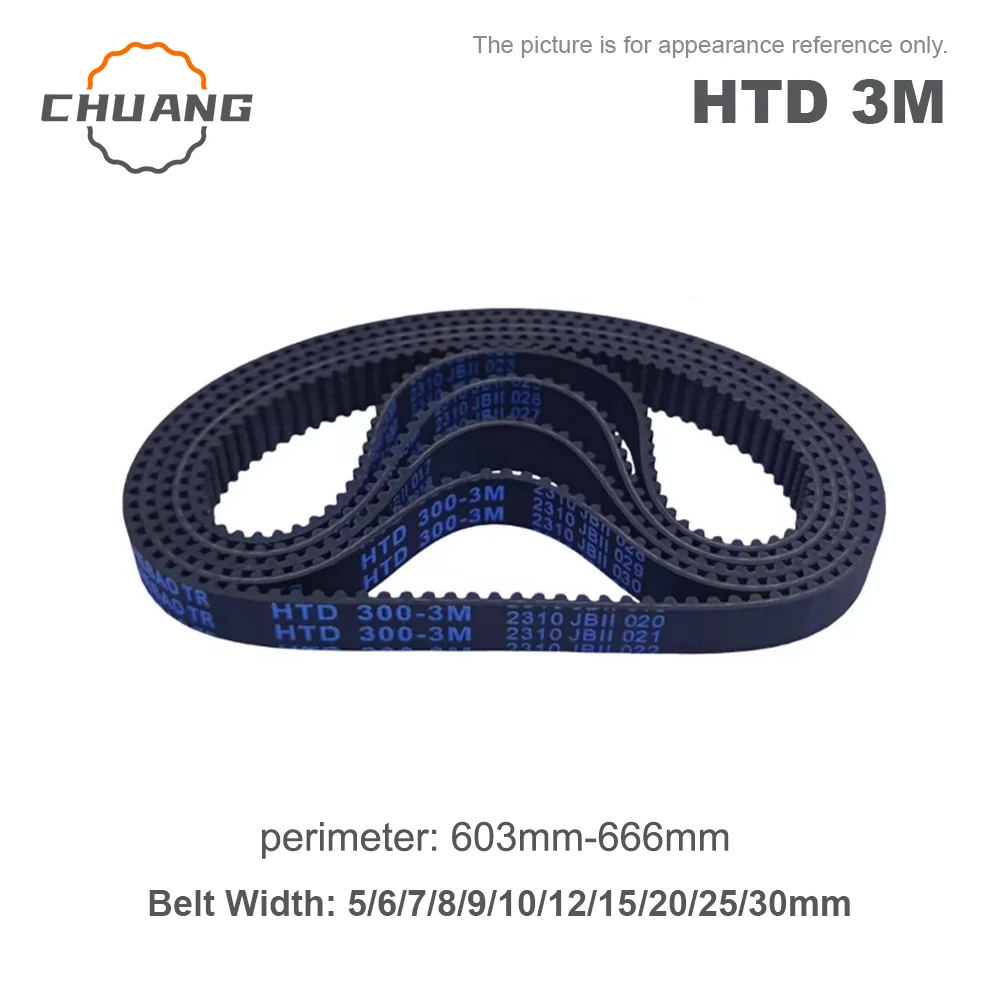 

HTD 3M Timing belt Length 603mm-666mm Width 5/6/7/8/9/10/12/15/20/25/30mm for CNC Belt HTD 3M Closed Loop Belts