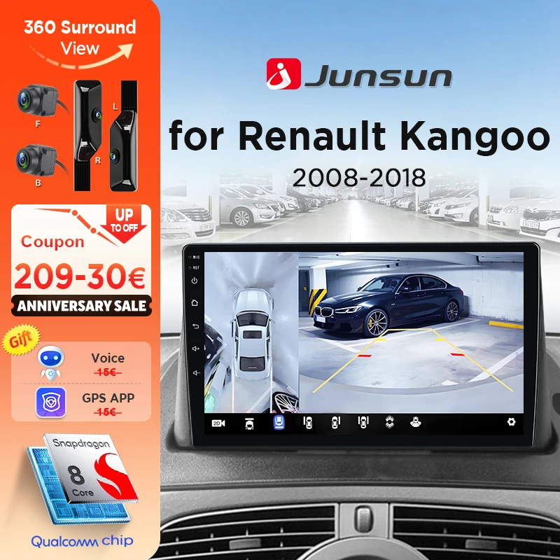 Pour Renault Kangoo 2008-2018 2 Din Autoradio Android Lecteur Multimédia Carplay Autoradio Stéréo GPS 4G Unité Principale Caméra 360
