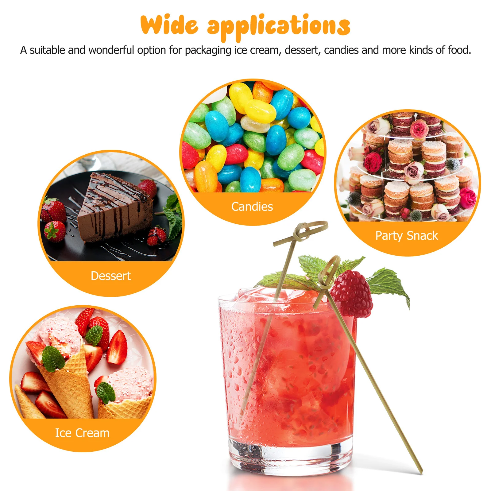 

200 Pcs Bamboo Stick Cocktail Picks Bags Sticks Skewers Utensils Appetizer Bartender -shaped