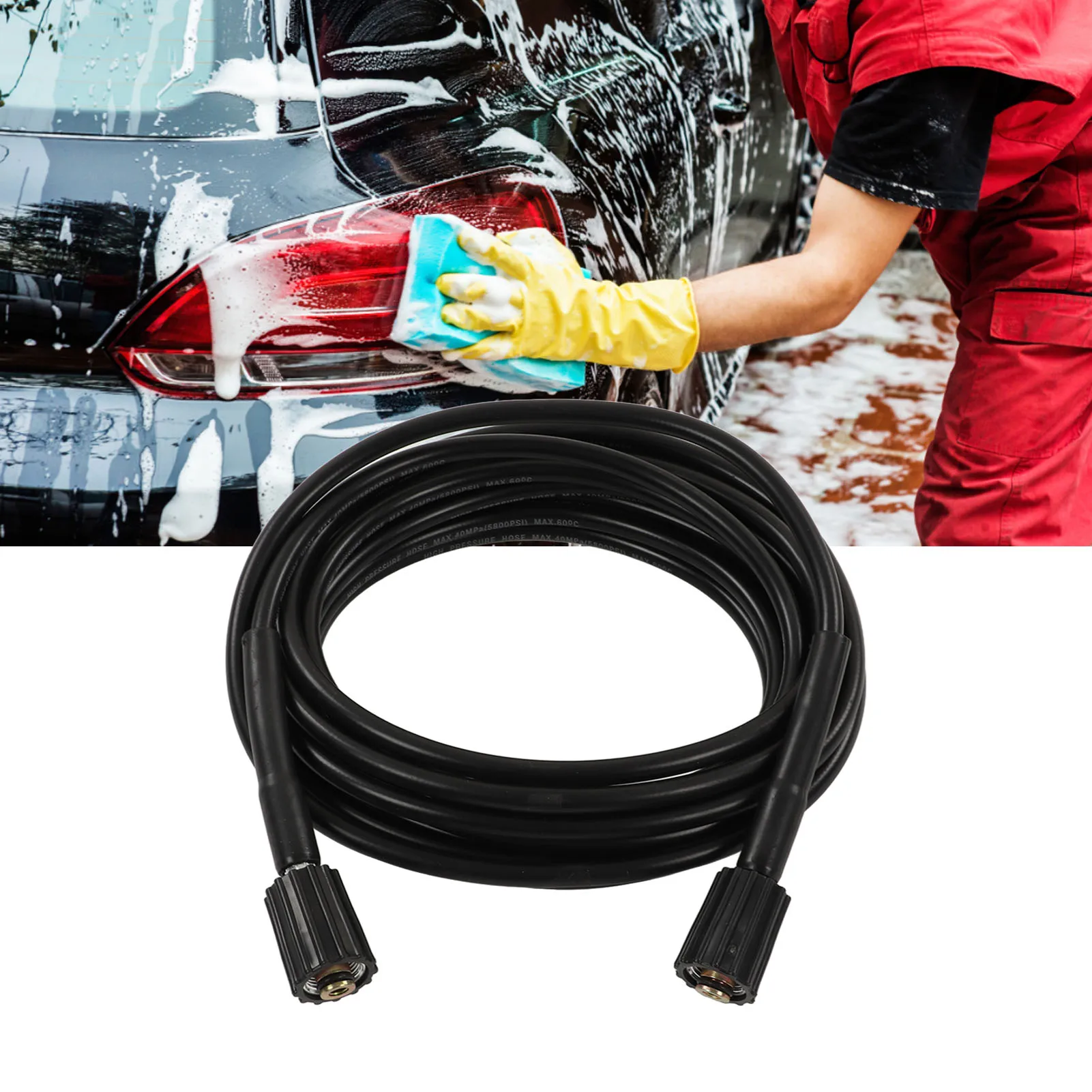 9m High Pressure Washer Hose Car Wash Hose Explosion Proof PVC Rubber Water Cleaning Extension Pipe 2 End M22 Insert 14/15MM