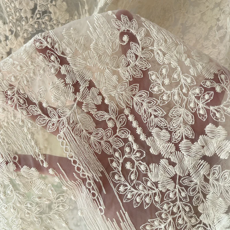 

Floral Tulle Lace Embroidered Fabric Wedding Dress Clothes DIY Handmade Crafting Sewing Fabric