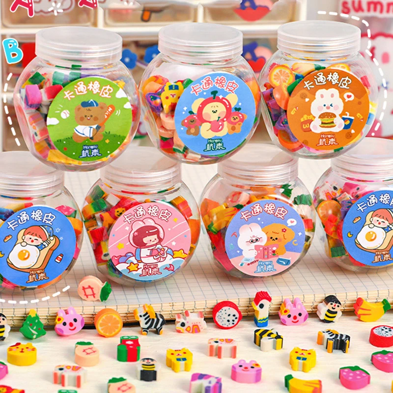 Gommes en caoutchouc mignonnes, gommes à crayon créatives, gommes à crayons animaux et fruits, fournitures de bureau mignonnes pour enfants et étudiants, mini gommes Kawaii, 50 pièces