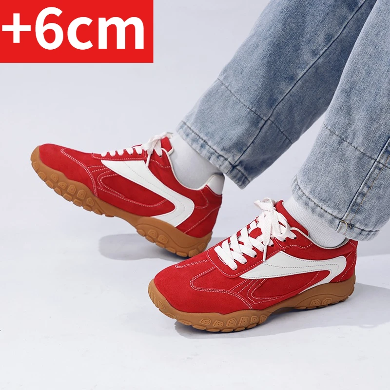 

2025 Новые мужские повседневные кроссовки красного и черного цвета, мужские кроссовки с невидимой стелькой длиной 6 см, увеличивающие рост