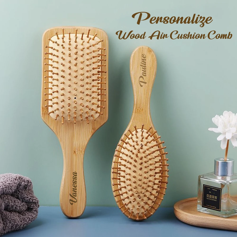 Personalised Customize Name Bamboo Air Cushion Comb Household Daily Use Hairdressing Gift Head Meridian Massage Detangling Comb