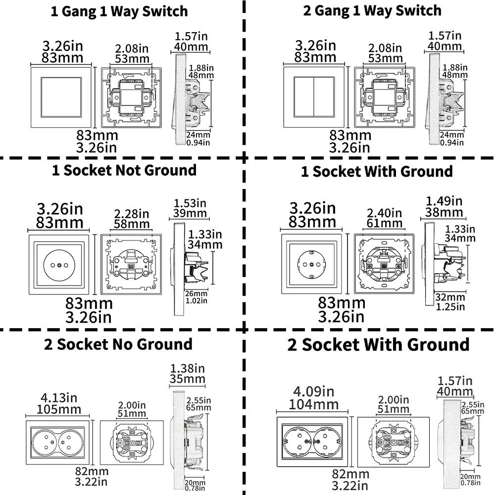 NEW Grey With Ground Classic Paint Plastic AC Electrical Outlets Power Sockets 250V EU Embedded Flame Retardant Ground