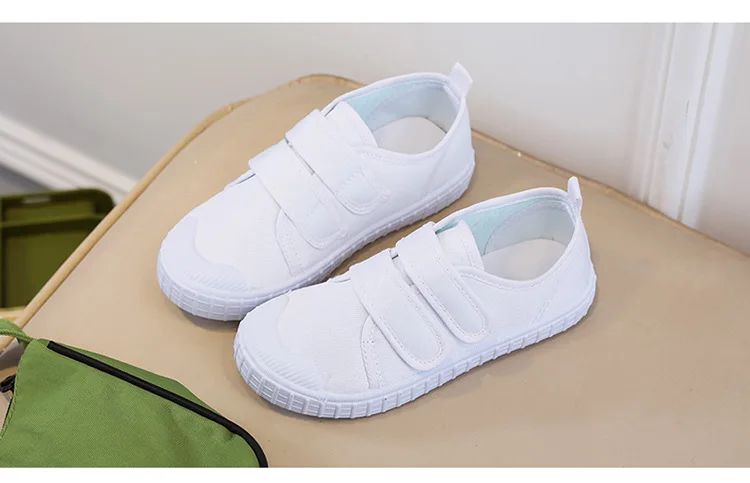 Zapatos de lona blancos para niños, ligeros, cómodos, con Velcro