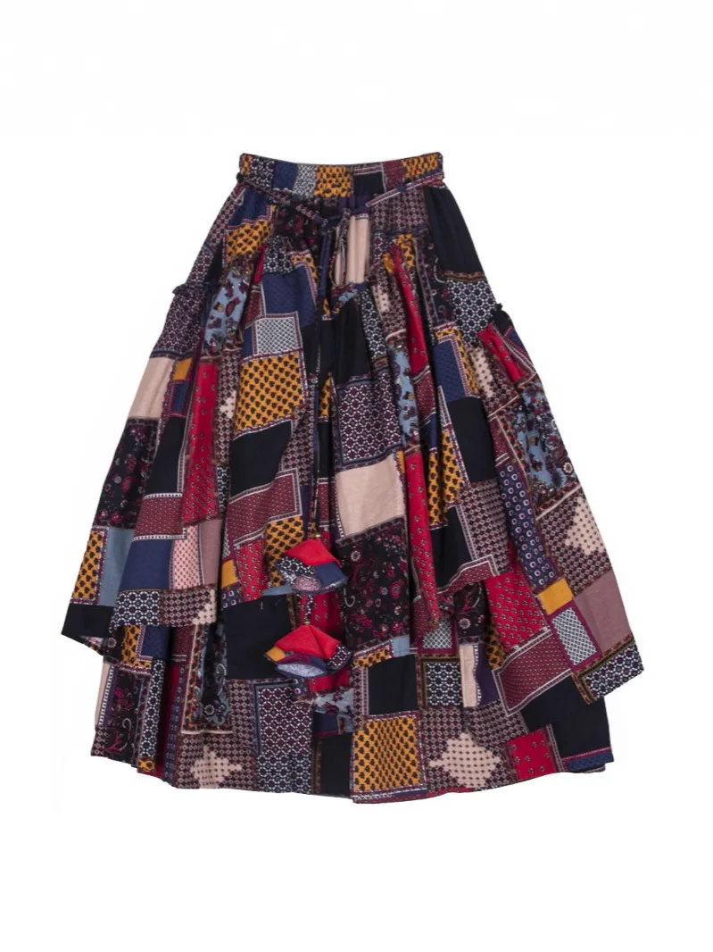TIYIHAILEY Long Maxi Women Cotton Linen Print Summer Spring Skirt Big Hem Fashion A-line Elastic Waist Ladies Clothing Patchwork