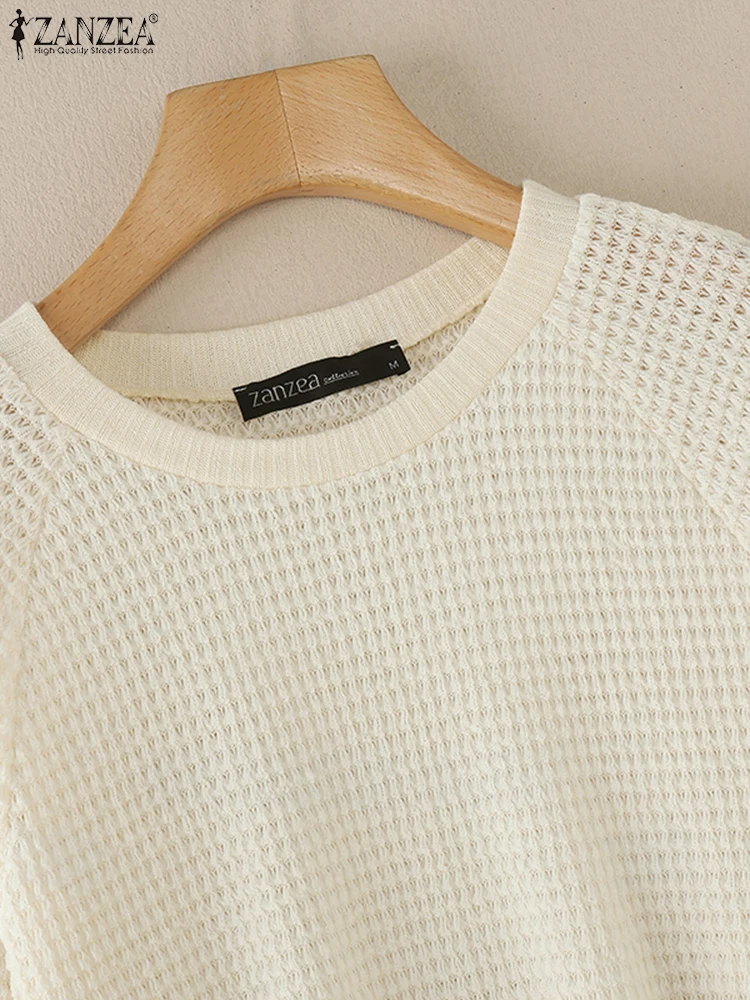 ZANZEA-sudaderas con capucha de otoño para Mujer, blusas informales de manga larga para primavera, sudadera a la moda para Mujer, camisa de trabajo holgada con cuello redondo para Mujer