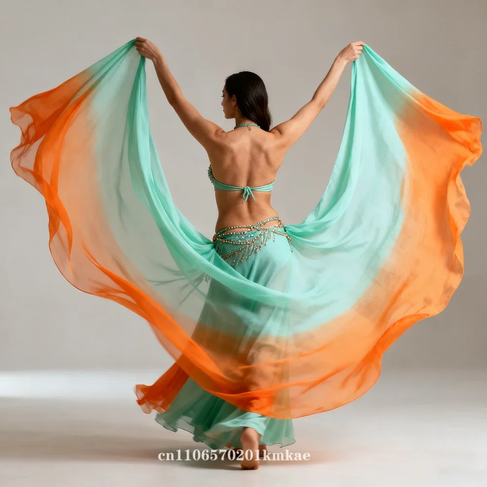 100% 실크 벨리댄스 베일 맞춤 수제 염색 스카프 숄 공연 소품 액세서리 신상품 개인 맞춤 가능