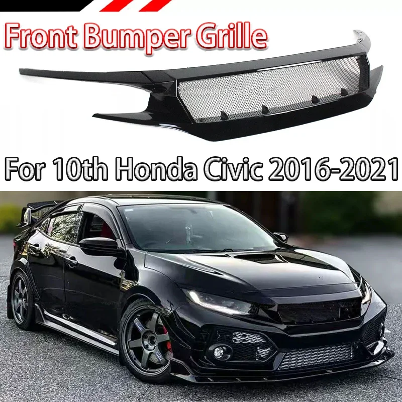 For 10th Honda Civic FK7 FK8 TYPE-R Fiberglass Front Bumper Grille Racing Car FC JS N1 Style Medium Mesh Grill  Accessories
