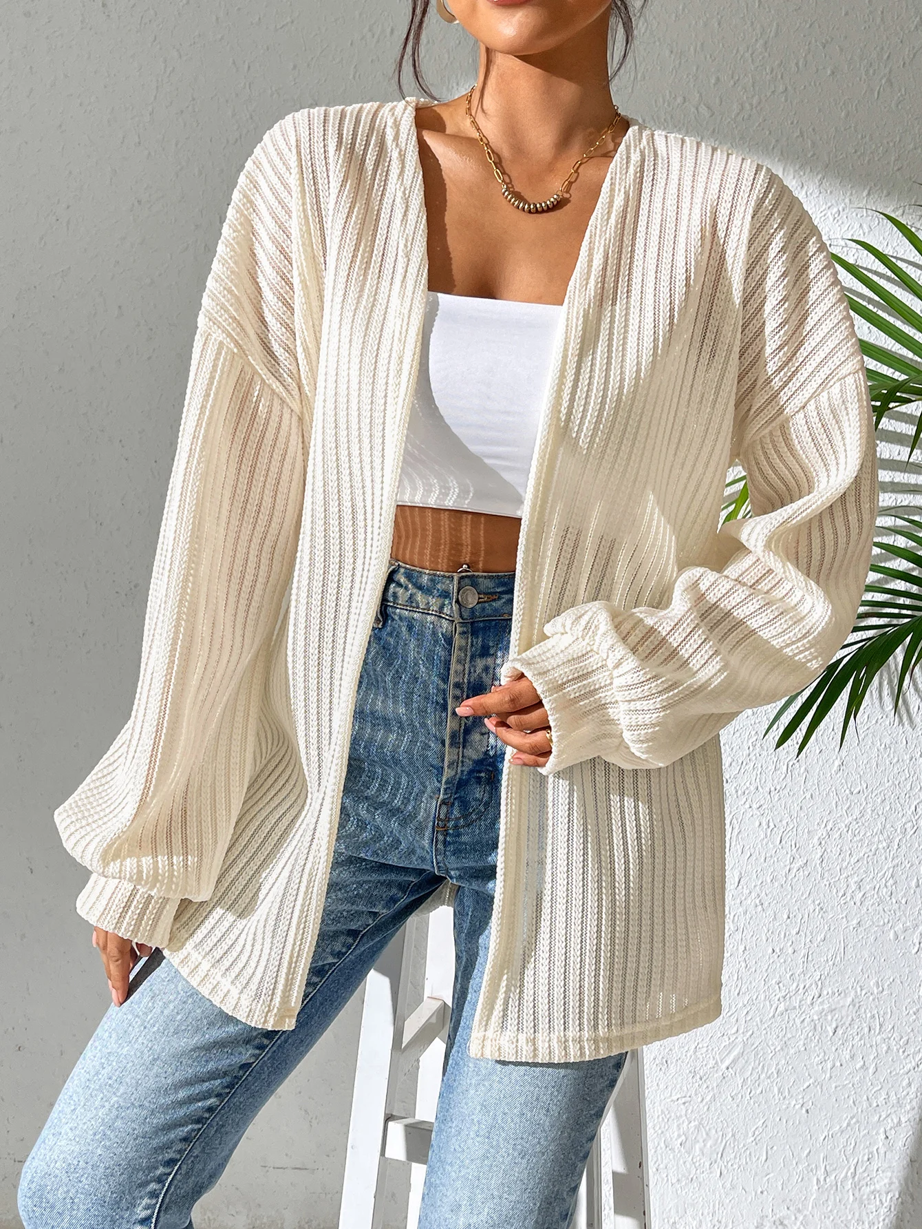 

Женский однотонный простой полупрозрачный кардиган с длинными рукавами для повседневной носки, всесезонный, новинка