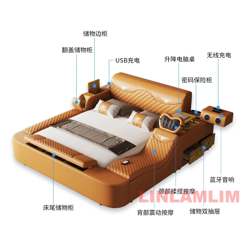 MANBAS MULTIFUNCTIONAL SMART BED | FUTURISTIC FURNITURE | Tech Smart Bed 2 People | Ultimate Massage Tatami Genuine Leather Bed