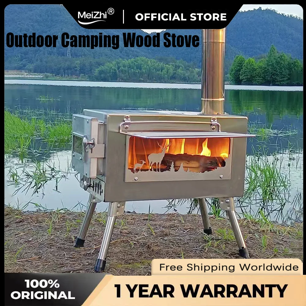 

Portable Folding Wood Stove, Stainless Steel Outdoor Heater, Camp Tent Fire-View Window, Patio Fireplace for BBQ & Picnic