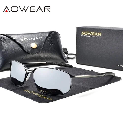 Imagen 1 del producto AOWEAR gafas de sol polarizadas Retro con espejo para hombre y mujer, gafas de sol Vintage para hombre UV400, gafas de conducción ligeras con estuche
