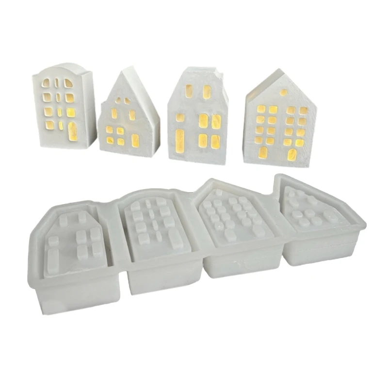 Silicone Mold for 4 House Light Elegant Candlestick Resin Mould