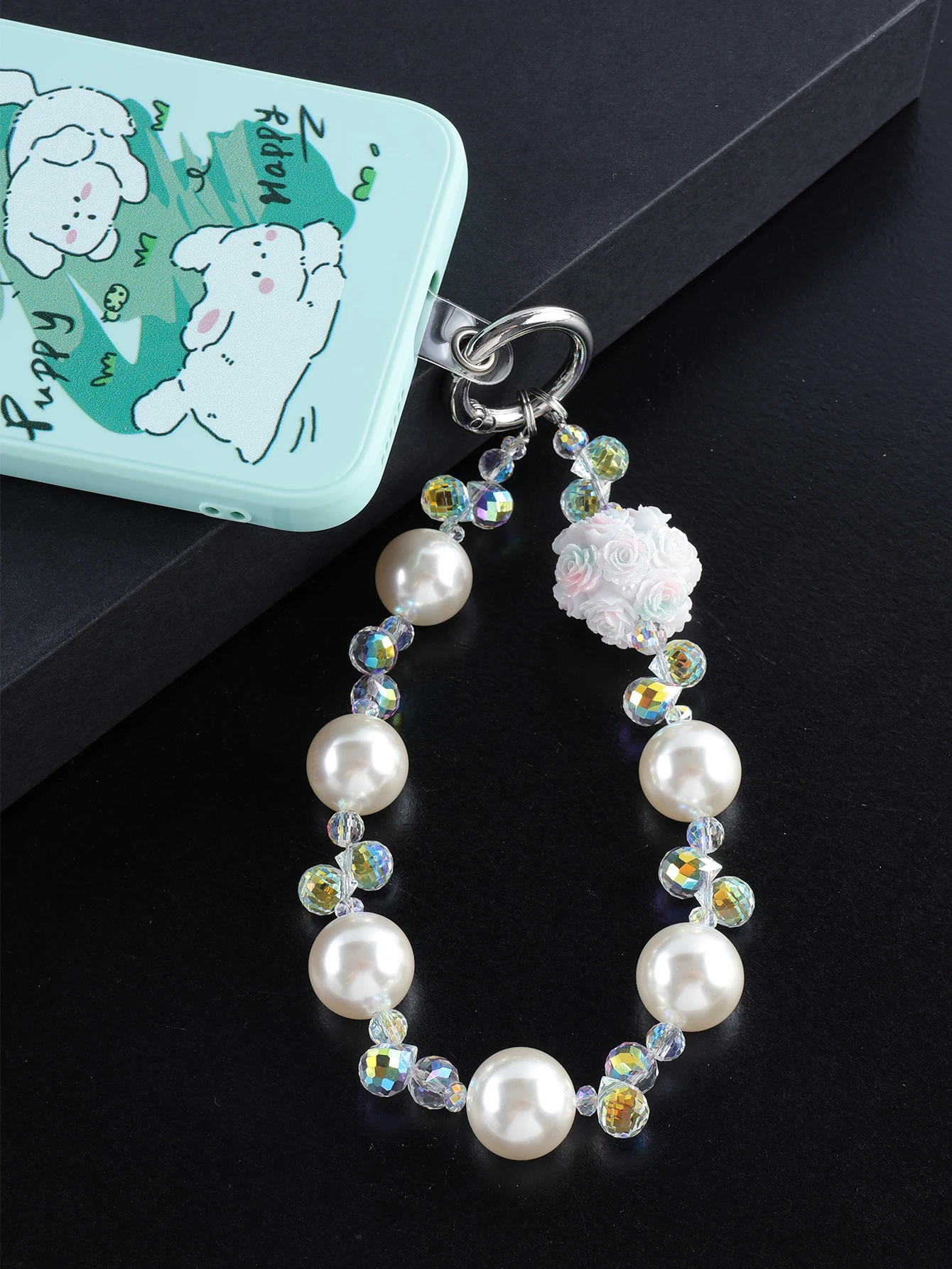 

2025 New Creative Heavy Industry High-end Mobile Phone Chain Crystal Water Drop Rose Ball Hanging Chain Keychain Women's Gift