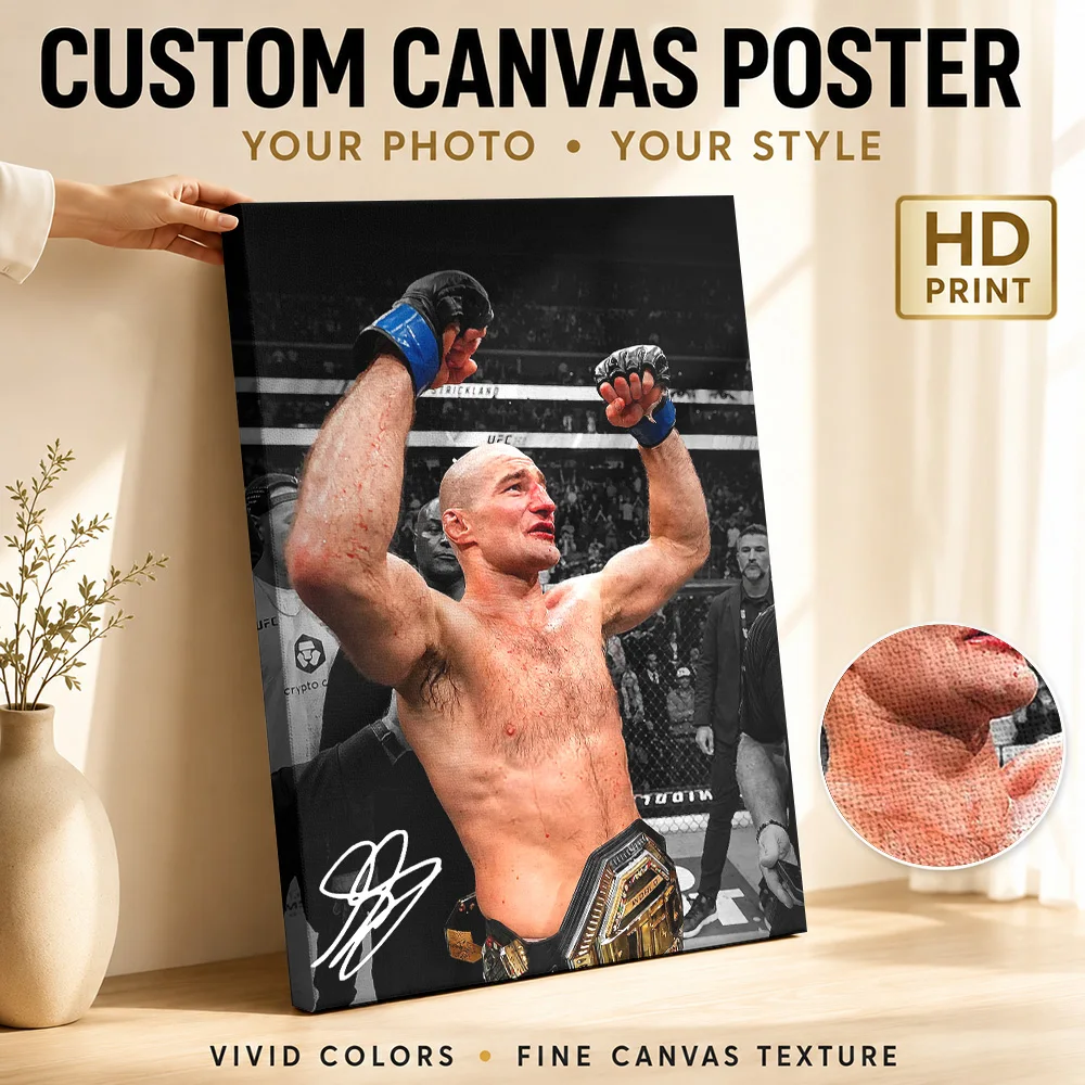Sean Strickland MMA Champion Gallery Wrapped Canvas Print Customized Photo, Color Athlete Detail Wall Art For Fitness Studio