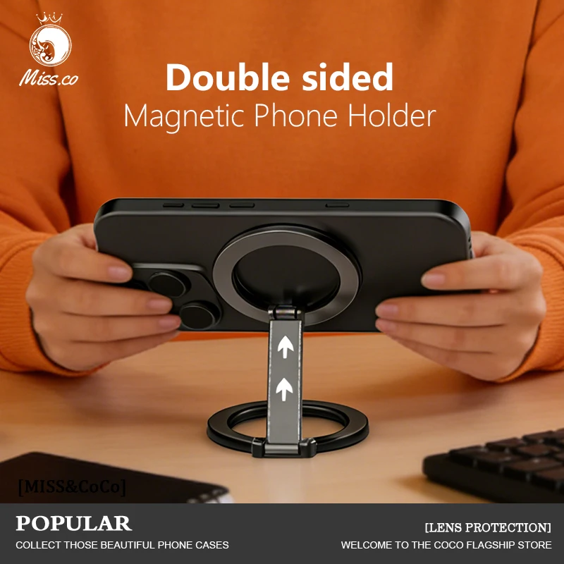 Dwustronny magnetyczny uchwyt pierścieniowy do telefonu iPhone 17 16 15-12, Huawei, Xiaomi, kompatybilny z MagSafe, podstawka magnetyczna z funkcją podpórki.