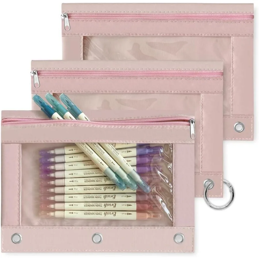 

Чехол для переплета с 3 кольцами, 3 упаковки, чехол для переплета с застежкой-молнией, многофункциональный чехол для переплета большой емкости, прозрачный чехол для переплета с окном