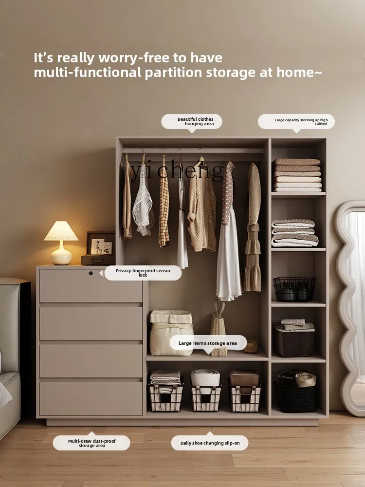 

FY bedroom chest, coat rack integrated against the wall, storage locker at the end of the bed